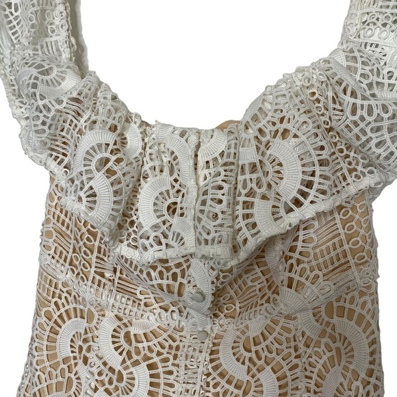 Line And Dot White Bridal Crochet Eyelet Off The Shoulder Lace Dress Size Large - Picture 7 of 14